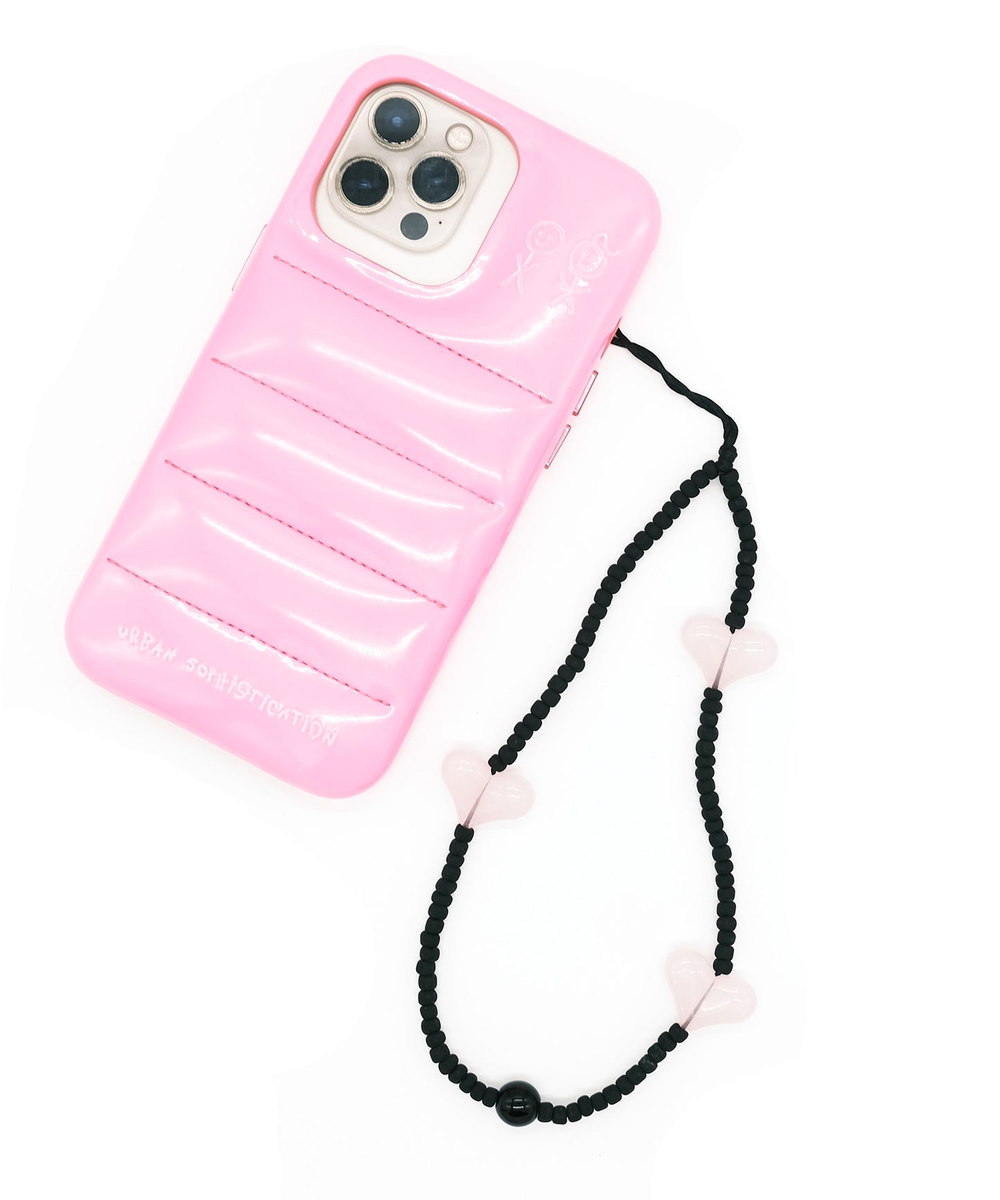 pink three hurt phone strap/携帯ストラップ/スマホ(ピンクxブラック)