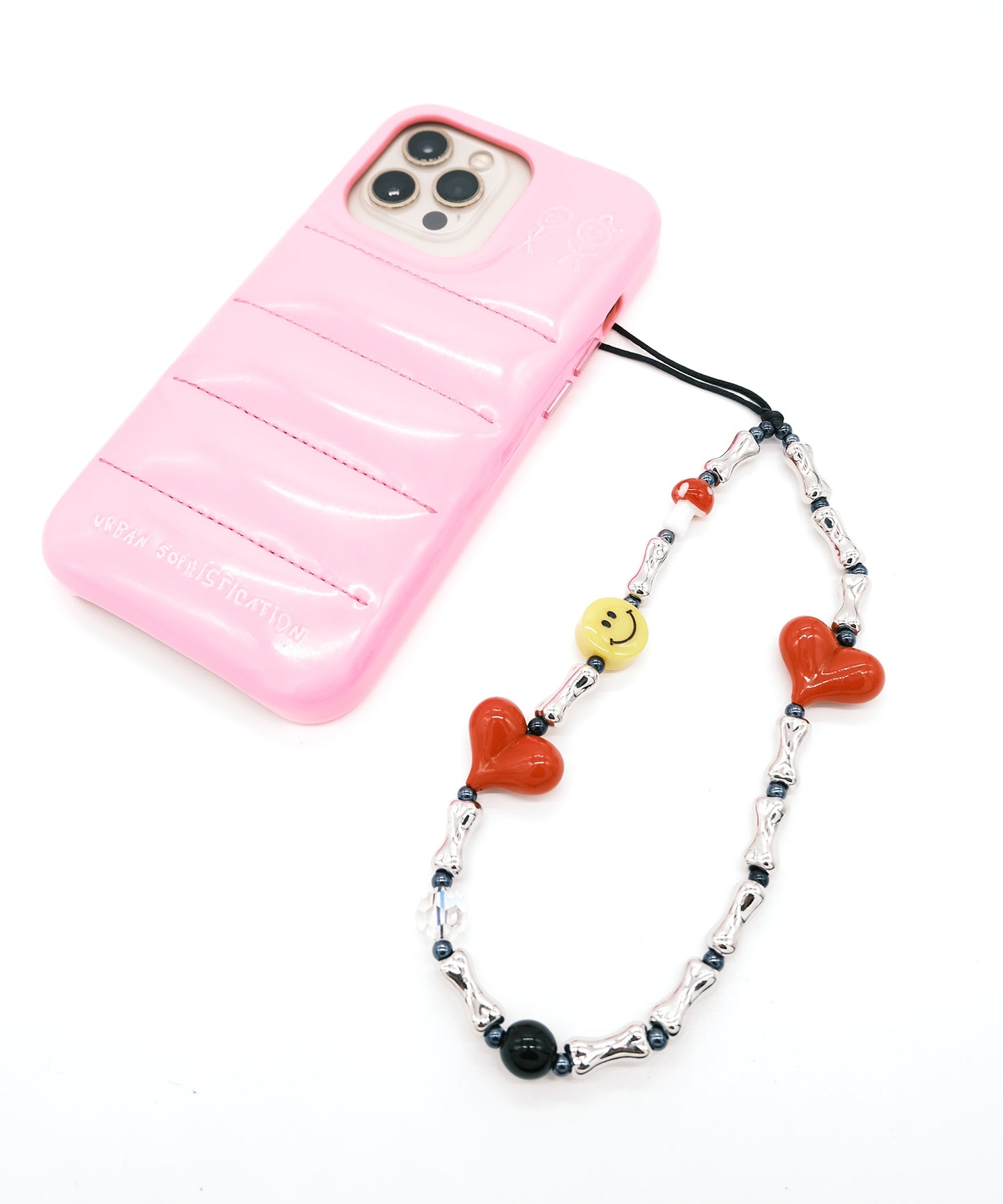 Smile plate hurt phone strap/携帯ストラップ/スマホ(シルバーxレッド)