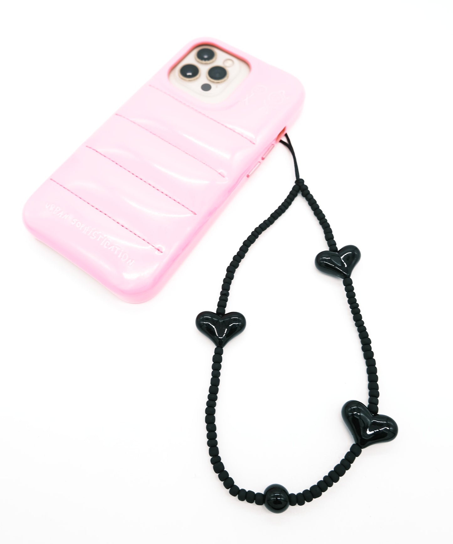 pink three hurt phone strap/携帯ストラップ/スマホ(マットブラック)
