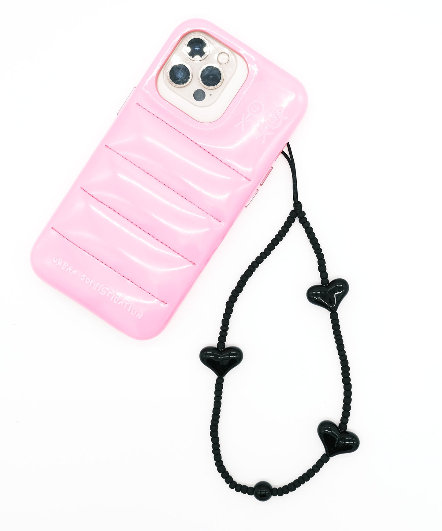 pink three hurt phone strap/携帯ストラップ/スマホ(マットブラック)