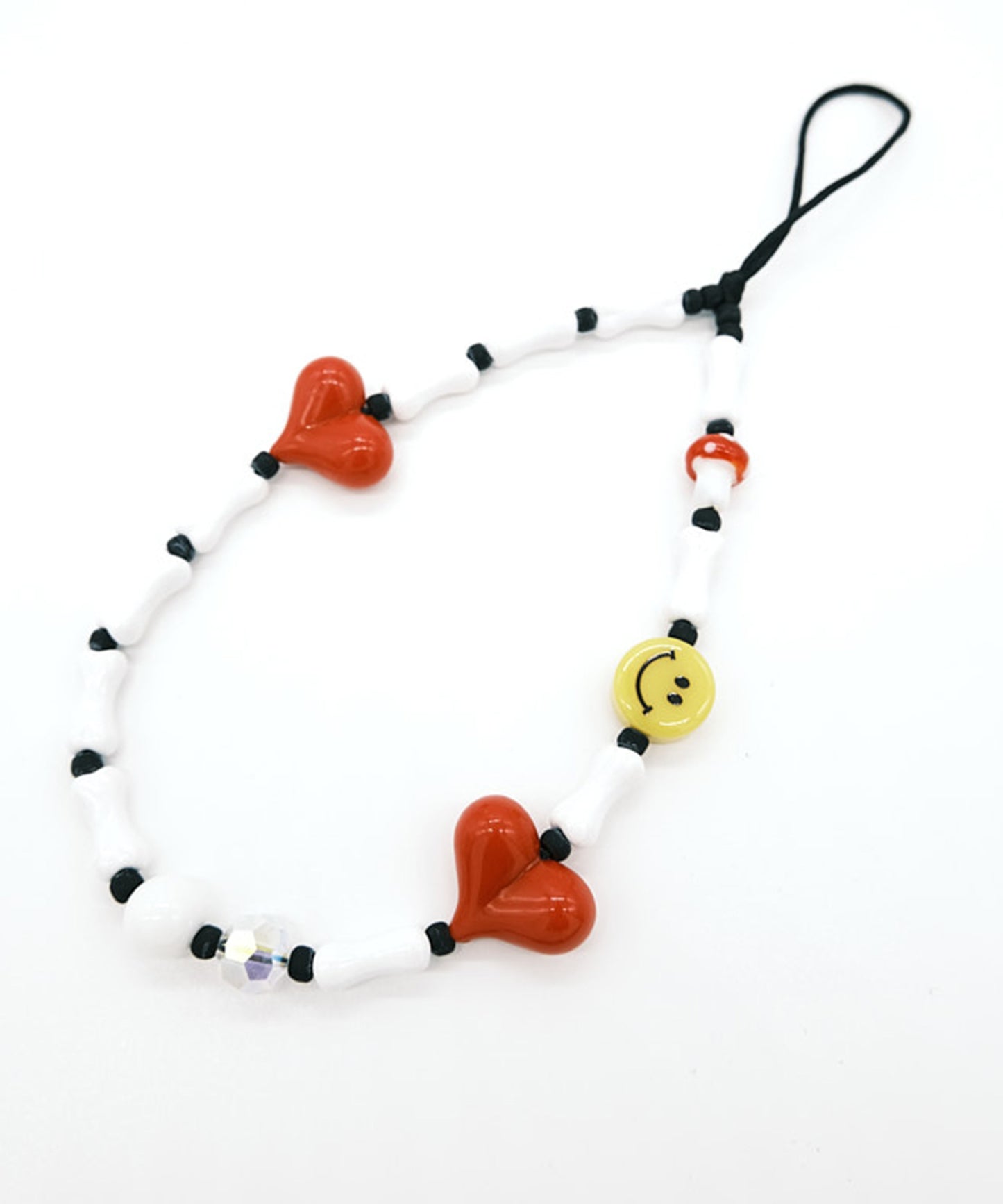 Smile plate hurt  phone  strap/携帯ストラップ/スマホ(ホワイトxレッド)