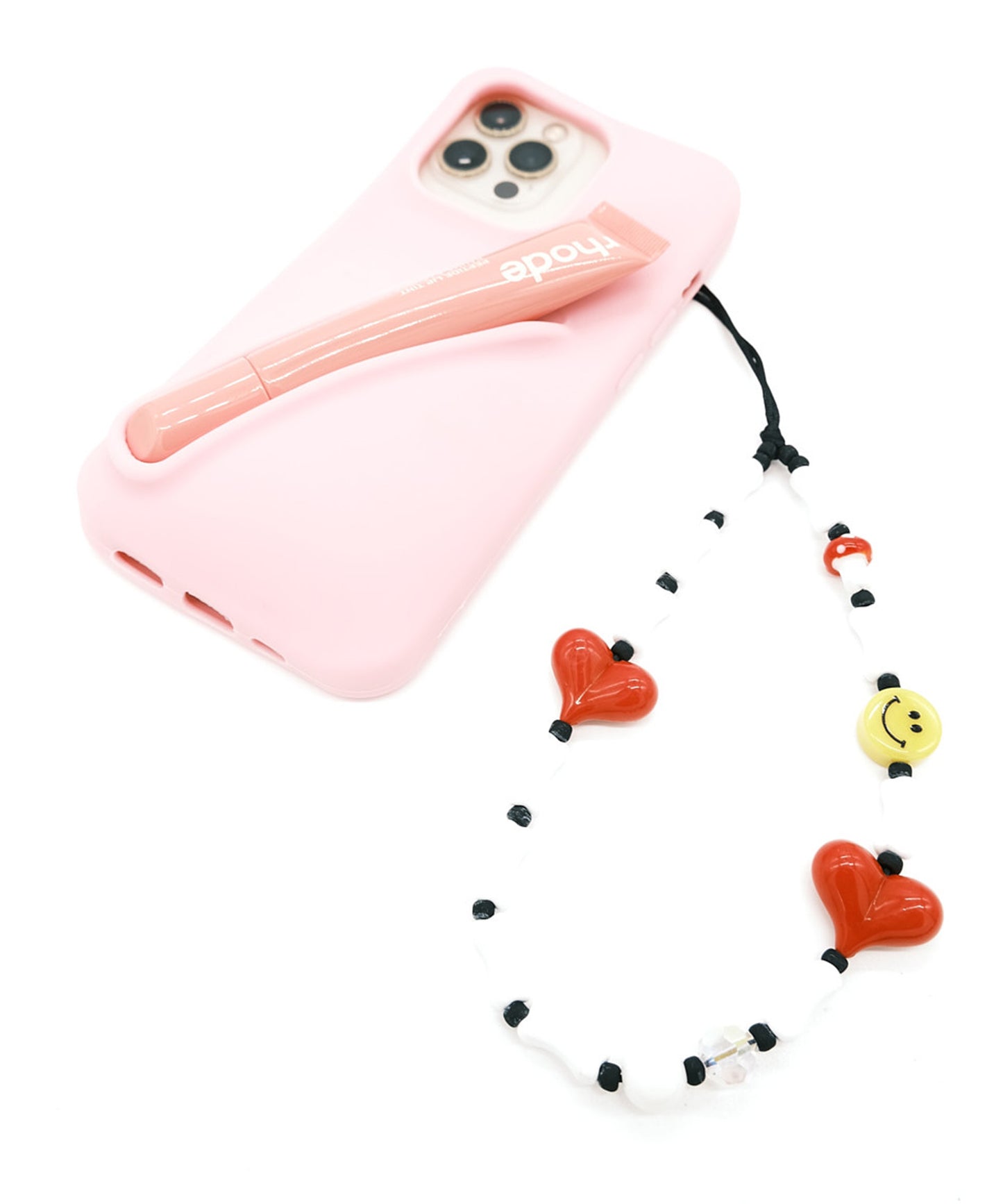 Smile plate hurt  phone  strap/携帯ストラップ/スマホ(ホワイトxレッド)