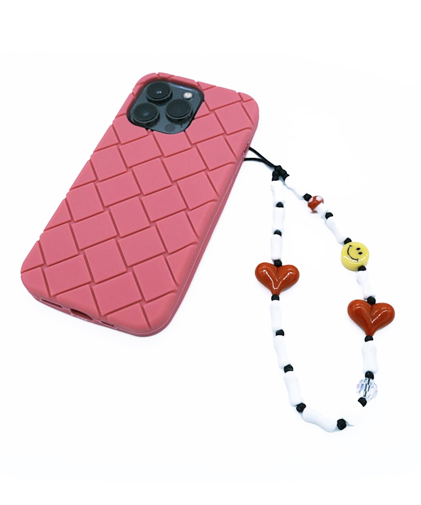 Smile plate hurt  phone  strap/携帯ストラップ/スマホ(ホワイトxレッド)