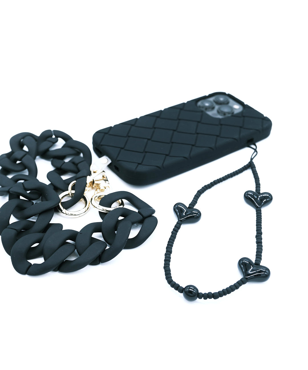 pink three hurt phone strap/携帯ストラップ/スマホ(マットブラック)